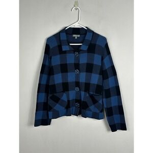 Habitat Clothes To Live In Blue Plaid Boyfriend Jacket Womens Size Large Cotton